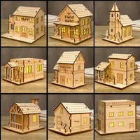 Décorations de Noël en Bois de Buis Laser : Arrangement Scénique de Petite Maison DIY