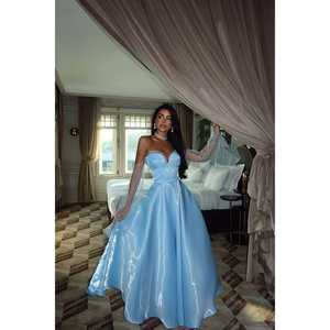 Vestido de Gala Azul con Detalles de Tul, Flores Bordadas, Escote Corazón, Cintura Baja y Tirantes, Tallas XS-XL, Ideal para Bodas de Invierno - Product Image 3