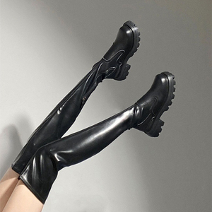 Botas Femininas Acima do Joelho em Couro Microfibra com Sola Grossa Estilo Plataforma para Looks e Roupas de Outono Inverno - Product Image 4