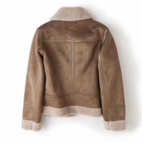 Blouson en cuir pour femmes, vêtement à col rabattu, poches à fermeture éclair, doublure polaire, sangle de taille, fourrure, chamois,