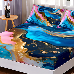 Juego de Sábanas de 3 Piezas con Diseño de Mármol Abstracto y Vetas Doradas, Patrón de Ágata, Bolsillos Profundos, para Cama Queen/King - Product Image 3