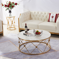 Table basse de style italien de luxe, en acier inoxydable avec plateau en marbre, table à thé, vente chaude, table centrale robuste pour salon, hall d'hôtel
