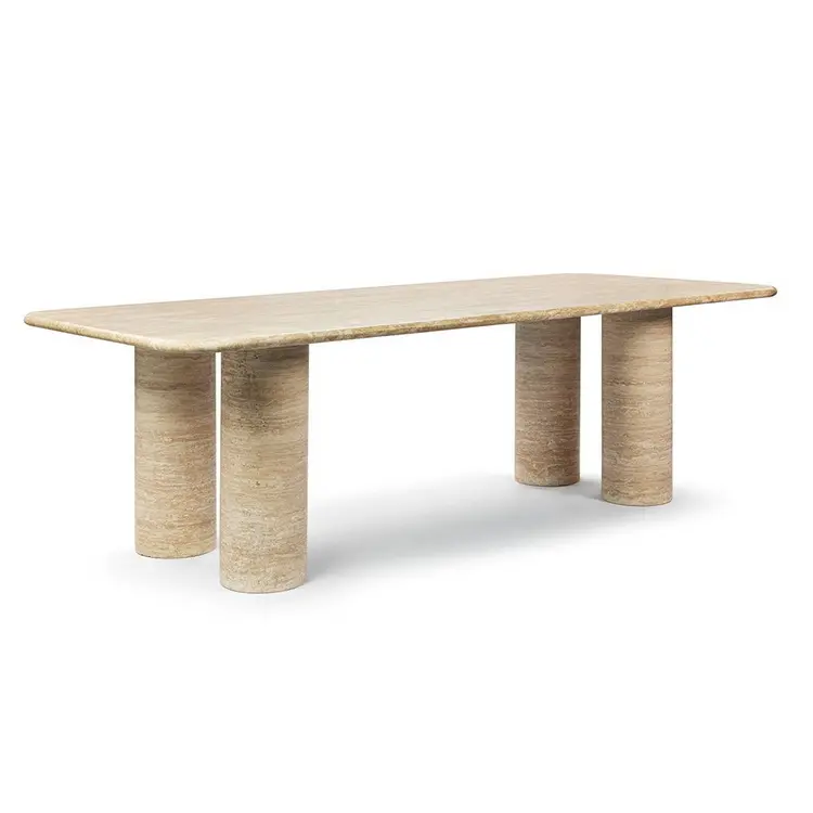 Mesa travertina rectangular con patas de cilindro, muebles de piedra, mesa de comedor, precio de fábrica