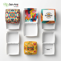Boîte d'emballage pour hamburgers personnalisée en gros, en carton recyclable, écologique, pour emporter, avec logo OEM imprimé, fournitures pour restaurants et traiteurs