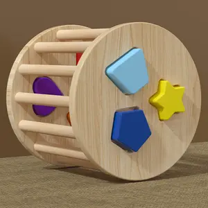 COMMIKI Round Mind Wheel Wood Match Game Wood Blocks For Kids Wooden Shape Sorting Education Toys