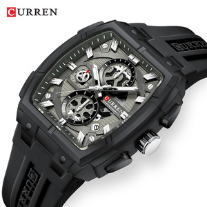 Montre chronographe de luxe pour homme OEM Curren 8488, boîtier tonneau, bracelet en silicone, montre-bracelet décontractée, grand cadran, mouvement à quartz - Product Image 3