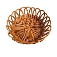 Panier à collation marron sur mesure, tissé à la main, écologique, en rotin PP de qualité alimentaire, bord festonné, facile à nettoyer, imperméable, spacieux