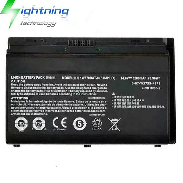 New Genuine Original W370BAT-8 14.8V 76.96Wh Laptop Battery for Clevo W370ET W350ST W350ETQ W350ET HASEE K650C-I7