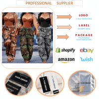 J1558  Vêtements pour femmes tendance, boutique de mode, jeans vintage à jambes larges, pantalon en denim à imprimé camouflage, mode streetwear, pantalon décontracté pour femmes