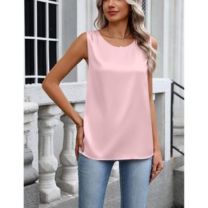 FOXA Débardeur en satin pour femme, col rond, sans manches, chemisier en soie, élégant et décontracté, hauts d'été, tenue de bureau - Product Image 5