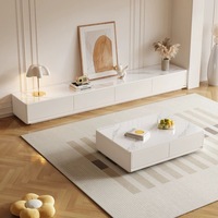 Ensemble Meuble TV et Table Basse en Bois et Marbre de Luxe Moderne, Meuble de Rangement Flottant pour Salon et Chambre, Design de Mobilier Décoratif