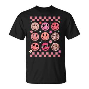 Camiseta unisex con estampado de cara feliz, color rosa, estilo retro, de San Valentín, talla mediana para adultos - Product Image 1