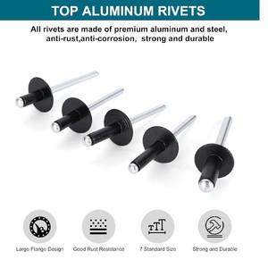 Kit de rivets à bride en aluminium noir Seahorse Rivets, 200 pièces, tailles assorties, pour l'industrie de la construction - Product Image 5