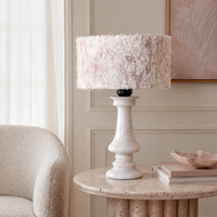 Lampe de table WeiVibe en marbre rose crème avec abat-jour en tissu E27, lampe de chevet en pierre naturelle pour chambre à coucher, hôtel et villa