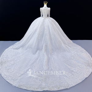 JFH159 Vestido de novia con brillo, cuello cuadrado, manga larga y falda de gala para mujer - Product Image 2