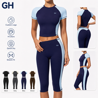 Ensemble de sport court respirant grande taille avec logo personnalisé GH pour femme – Legging léger pour entraînement, fitness et course à pied
