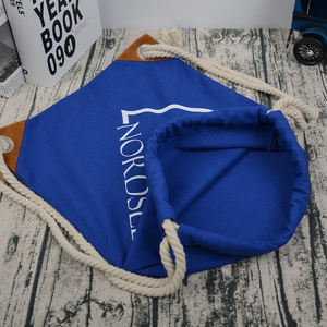 Sac à dos à cordon personnalisé avec logo, en toile de coton bleue écologique, de haute qualité, pour le sport et les voyages - Product Image 5