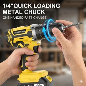 20V Cordless Battery <b>Powered</b> Keyless Chuck Mini Drill Set Screwdriver Variable Speed <b>Brushed</b> Motor DIY Tool CD-20ZJ-1-136PCS Imp - Product Image 4