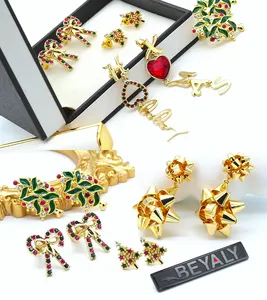 Anting-Anting Huruf Kustom Bintang, Perhiasan Anting-Anting Natal Multi Warna