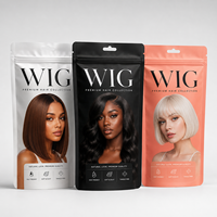 Sacs d'emballage pour perruques en Mylar avec logo imprimé numérique personnalisé, pochettes refermables pour perruques courtes, tresses sales, emballage de cheveux
