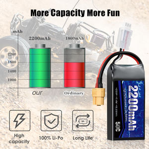 แบตเตอรี่2S Lipo 2200mAh 7.4V RC พร้อมปลั๊ก XT60 50C (80C แตก) ที่ชาร์จอัตราการคายประจุสูงสำหรับโดรน FPV - Product Image 4