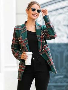 Fabricante de Ropa Chal Cuello Manga Larga Botón Frontal Tartán Tweed <span class=keywords><strong>Blazer</strong></span> para <span class=keywords><strong>Mujer</strong></span> - Product Image 6