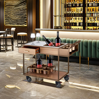 Chariot à vin mobile de luxe en or rose 2025, design moderne, chariot de bar à boissons avec bac à glace et tiroir pour la maison, la cuisine et la salle à manger