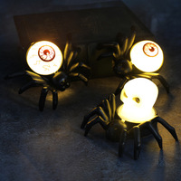 Lampu Lilin Laba-laba Halloween LED Lilin Plastik Lampu Bercahaya Penambah Suasana Dekoratif Lampu Malam Kecil untuk Dalam Ruangan