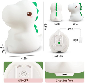 Veilleuse dinosaure ultra douce en silicone, à commande tactile, luminescente dans le noir, à piles, à intensité réglable, lumière LED blanc chaud pour enfants - Product Image 6