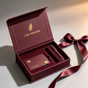 Boîte d'emballage élégante en gros avec poignée en ruban personnalisée, dorure à chaud, certifiée FSC, pour cartes de crédit et stylos, avec logo - Product Image 1