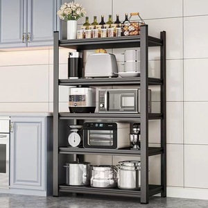 Étagère de <span class=keywords><strong>cuisine</strong></span> en <span class=keywords><strong>acier</strong></span> à 5 niveaux, étagère multifonctionnelle pour la <span class=keywords><strong>cuisine</strong></span>, étagère de rangement pour petits appareils électroménagers, étagère en métal noir sans boulons - Product Image 2
