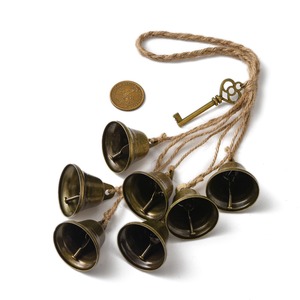 Décoration suspendue Cloche de sorcière à clé squelette vintage, clochettes en métal bronze antique avec corde en <span class=keywords><strong>jute</strong></span> naturelle et porte-clés - Product Image 5