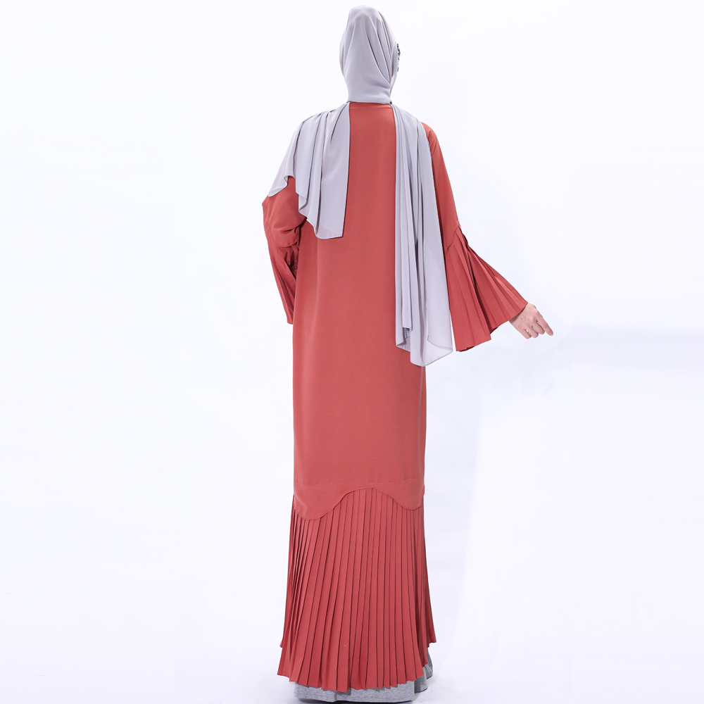 Muslim Women Abaya Dress Long Sleeve Robe Cardigan with belt Design Trumpet pleated Sleeve Lady Long Sleeve Maxi Dress 91225