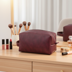 Bolsa de Cosméticos Retro de Cuero PU, Bolsa de Viaje de Gran Capacidad, Bolsa de Maquillaje Multifuncional con Cremallera y Asa para Lápiz Labial - Product Image 1