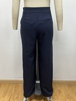 Pantalon large vintage décontracté pour femme, bleu marine, taille haute, double rangée de boutons blancs, poches latérales zippées, style marin, polyvalent, collection automne