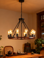 Lustre rond en fer avec anneau en métal noir de style ferme américaine moderne, grand modèle APCITL avec verre