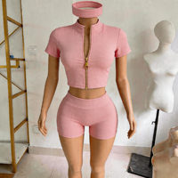 Ensemble 3 pièces d'été personnalisé pour femme : survêtement streetwear respirant avec veste zippée à manches courtes et short au-dessus du genou