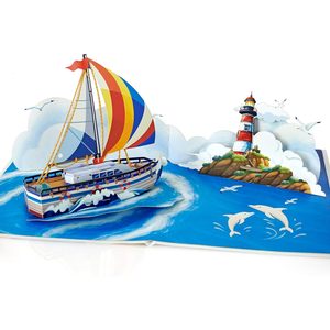 Cruise Ship Pop-Up 3D Birthday Card for Men Fathers Day & Grandpa-Digital Printing with <b>Gloss</b> Lamination - Product Image 4