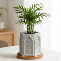 Pot de fleurs hexagonal en béton style gothique, motif rétro en relief, pour plantes suspendues, idéal pour la décoration de table avec des plantes grimpantes, couleur et logo personnalisables