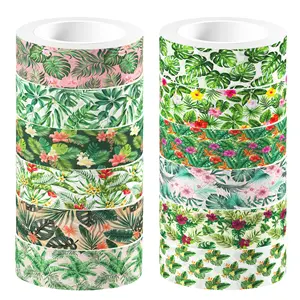 ZH052 Tropische Blätter Muster Tarnband Papier Aufkleber Waschband für Kugel Scrapbook Geschenkverpackung DIY Handwerk