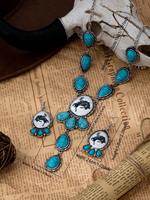 Ensemble de bijoux Bohème Vintage Western Cowgirl avec collier et boucles d'oreilles géométriques, style Cowboy, Bronco Rider, Turquoise, Bijoux Statement
