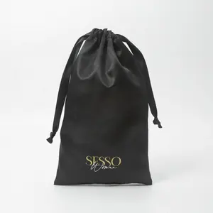 Сатиновая тканевая Пылезащитная сумка с индивидуальным логотипом на заказ, черная сатиновая сумка для косметики на шнурке