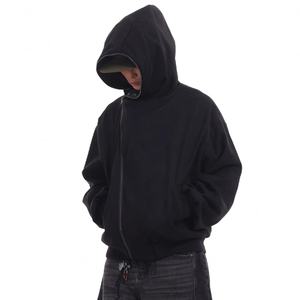 เสื้อแจ็คเก็ตคาร์ดิแกนฮู้ดสไตล์วิซาร์ดผ้าฝ้ายเฟรนช์เทอร์รี่ 100% แบบถอดประกอบได้ ซิปเฉียงแนวตั้ง สไตล์สตรีท - Product Image 4