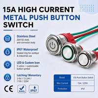 Sakelar Tombol Tekan Logam 16mm Tahan Air LED Beriluminasi Momentary Latching 15A Anti Vandal untuk Kelautan Otomotif RV