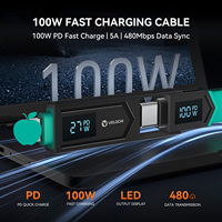 Câble de données 4 en 1 VELOCHI avec boîtier en alliage de zinc, charge rapide 100W, charge rapide PD, synchronisation des données 480 Mbit/s, affichage numérique LED