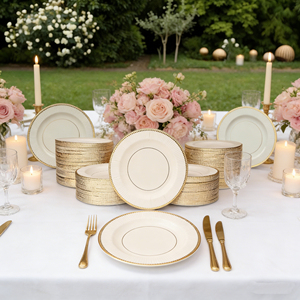 <span class=keywords><strong>Assiettes</strong></span> en papier plissées rondes <span class=keywords><strong>jetables</strong></span> Lanweier, luxueuses et élégantes, écologiques, pour mariages et événements en plein air (vente en gros) - Product Image 4