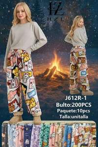 Pantalones de pijama de forro polar para mujer, con estampado de dibujos animados, largos, con cordón, cálidos y suaves para invierno, talla única - Product Image 3