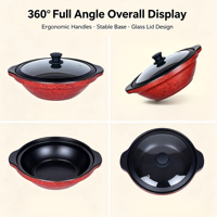Casserole en céramique 4L à double usage (induction et flamme nue) avec couvercle en verre, écologique, compatible lave-vaisselle, style chinois