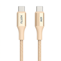 Kabel USB C ke USB C 60W Ivory Braided, Kabel Pengisi Daya Tipe C untuk Ponsel, Tablet, Laptop, Mobil, dan Perjalanan