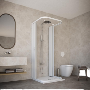 Dora Modèle Moderne 80x80x80 cm Blanc PVC Finition Laque MDF Carcasse 3 Côtés Réductibles Double Cabine de Douche Centrale Salle de Bains - Product Image 1